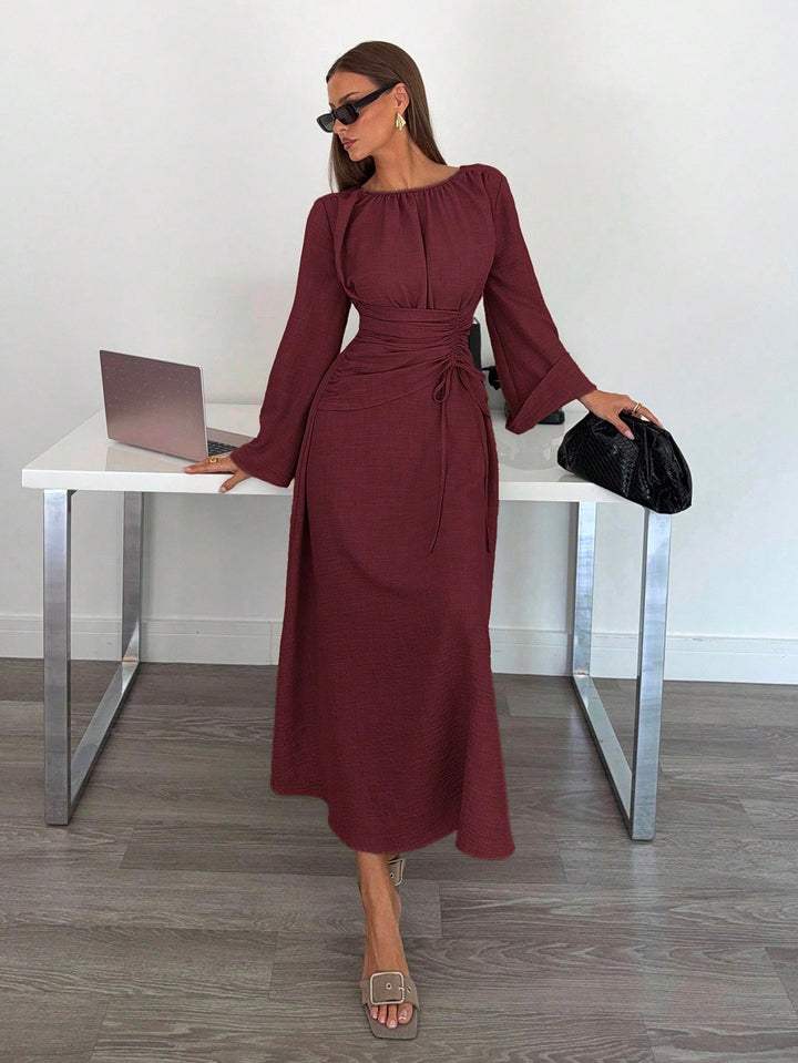 Damen Maxikleid mit geraffter Taillen-Schnürung, weiten Ärmeln und fließendem Rock Echo Archiv