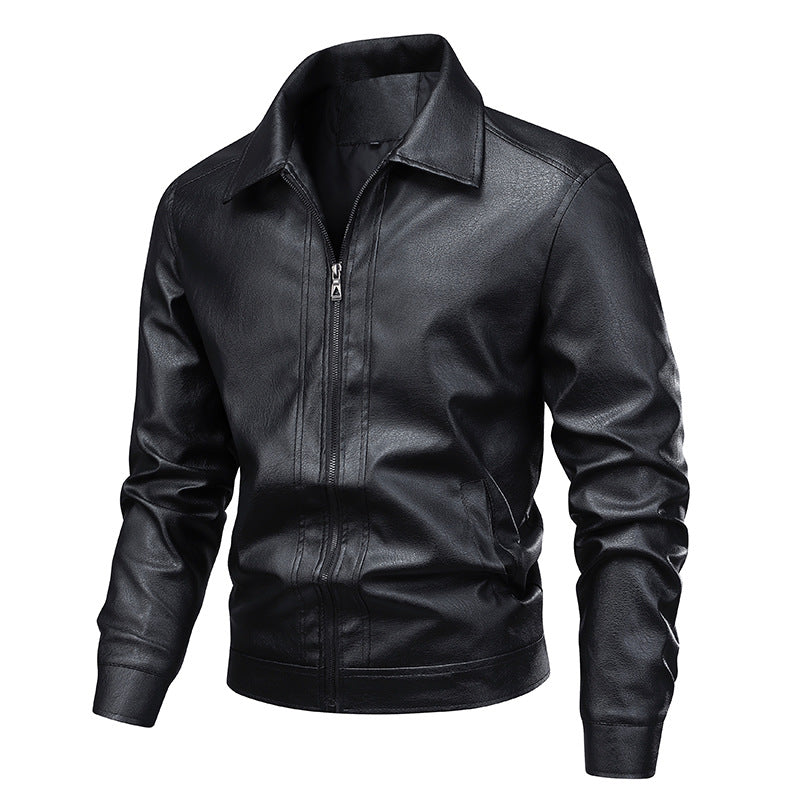 Herren Slim-Fit Kunstleder-Fliegerjacke mit Hemdkragen und Reißverschluss – Taviero