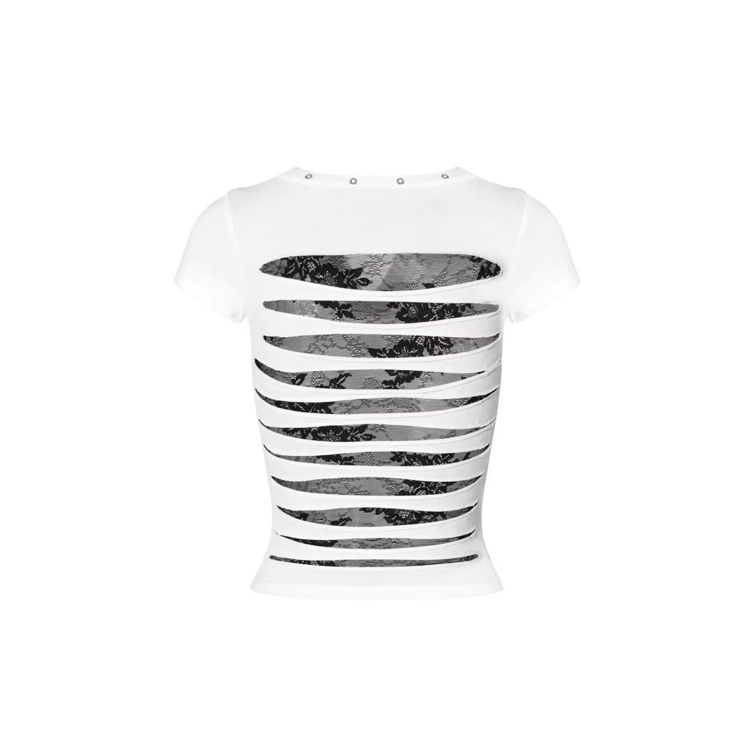 Damen Kurzarm Oberteil mit raffinierten Spitzen- und Druckdetails Echo Archiv
