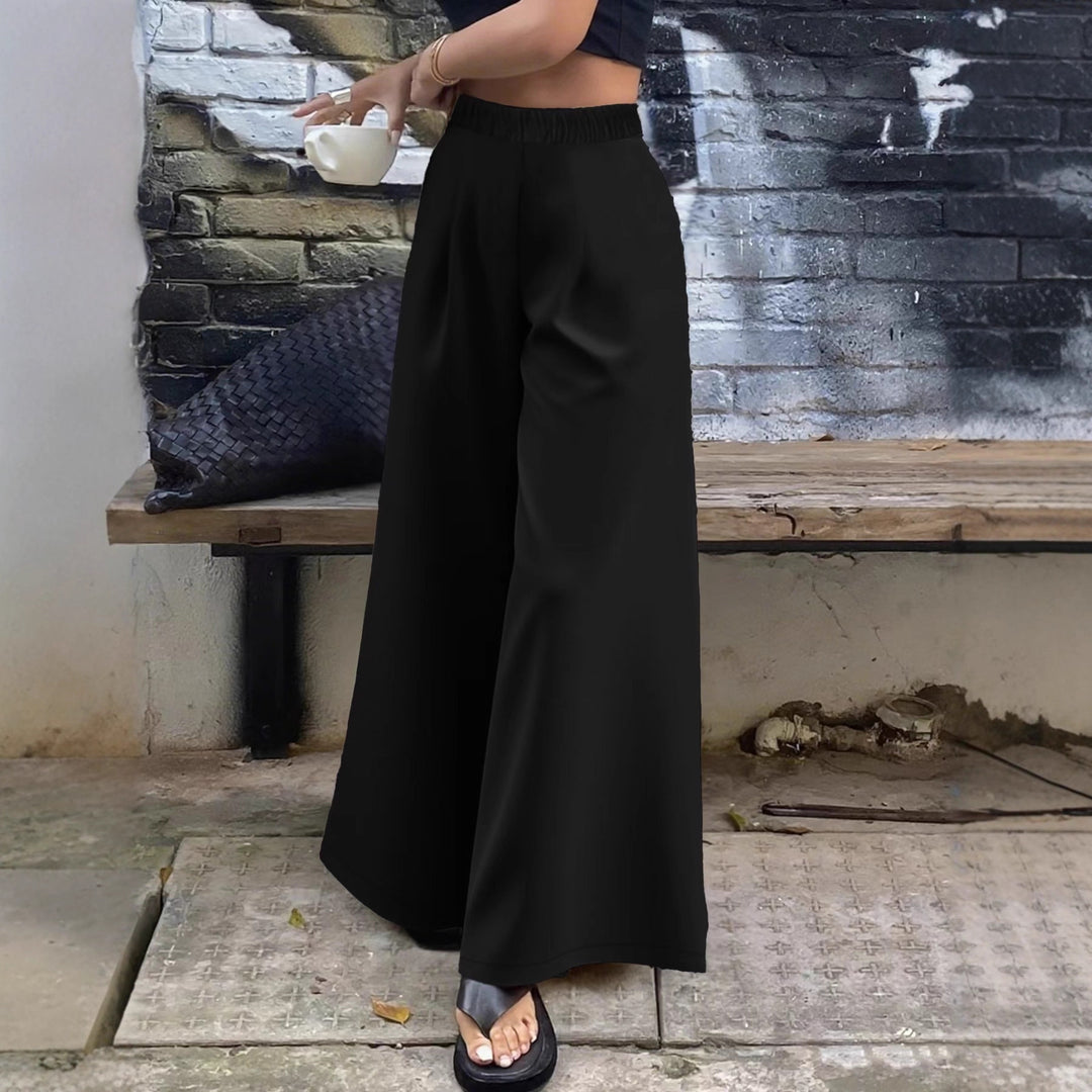 Damen Palazzo‑Hose mit hohem Elastikbund, weitem Bein und Seitentaschen – Avélisse