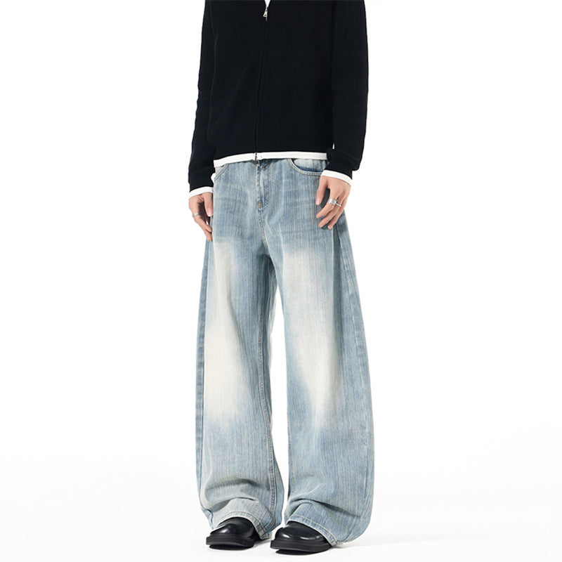 Herren Weite Vintage-inspirierte Denim‑Palazzohose mit verlängerter Saumlage und soften Bleach‑Effekten Echo Archiv