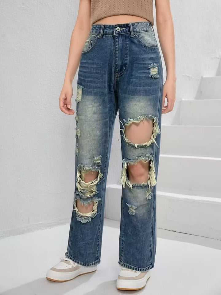 Damen lässige Destroyed Jeans mit weitem Bein und trendigen Rissdetails Echo Archiv