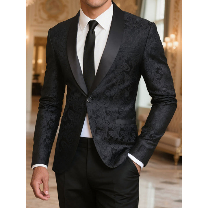 Herren Luxuriöser Satin Smoking-Blazer mit floralem Jacquard-Muster Echoarchiv