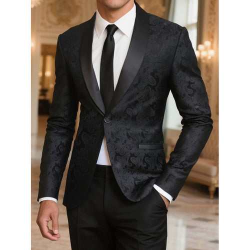 Herren Luxuriöser Satin Smoking-Blazer mit floralem Jacquard-Muster Echoarchiv