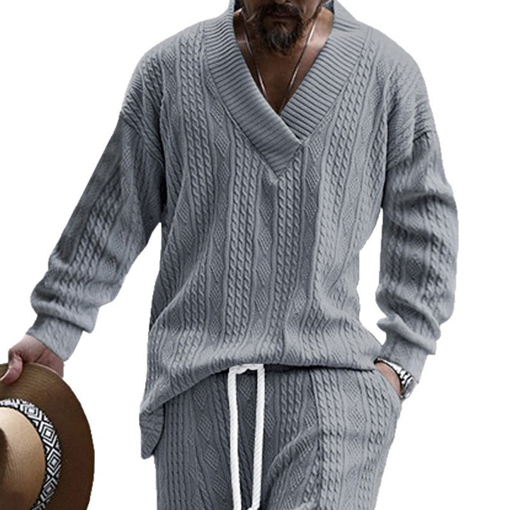 Herren Oversize-Zopfmuster-Pullover mit tiefem V-Ausschnitt Echoarchiv