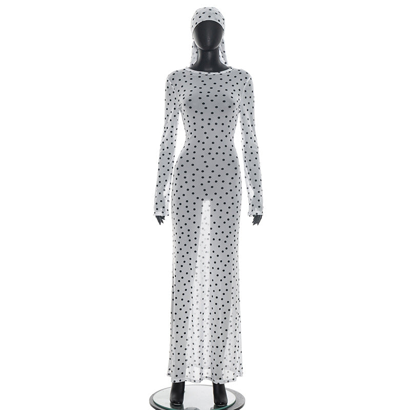 Damen transparentes Langarmkleid mit modischem Punktmuster Echo Archiv