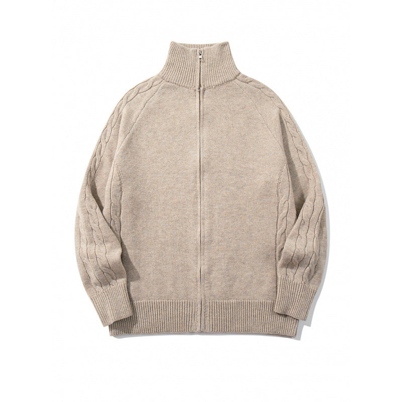 Unisex Boxy-Zip-Strickjacke mit Stehkragen, Zopfmusterärmeln und gerippten Abschlüssen Echo Archiv
