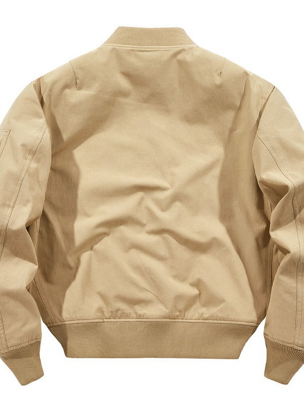 Herren kurz geschnittene Canvas-Bomberjacke mit Ärmel-Utilitytasche und Rippenbündchen – Brevano
