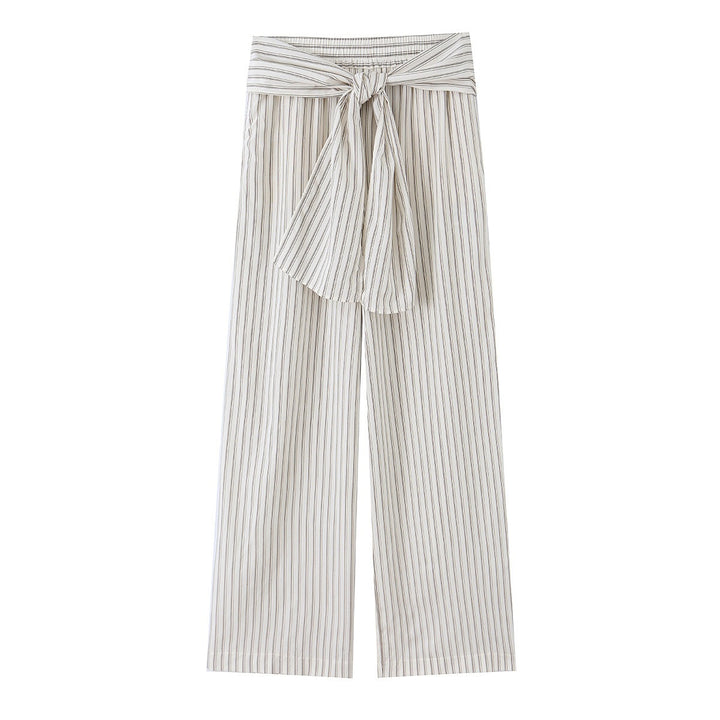 Damen Weite Highwaist-Hose mit vertikalen Streifen und Bindegürtel Echo Archiv