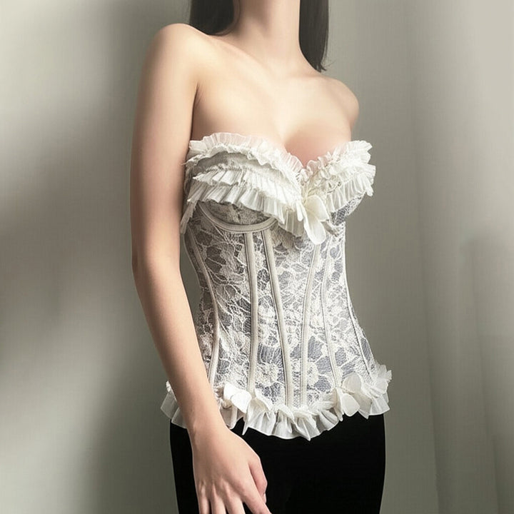 Damen Spitzen-Bustier mit Rüschendetails und Schleifen Echo Archiv