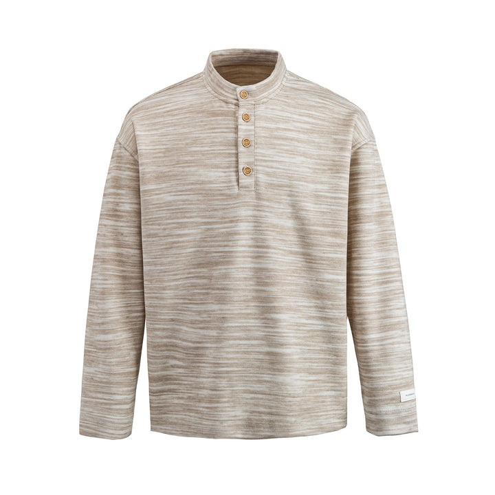 Herren Strukturierter Henley-Strickpullover mit Stehkragen und Melange-Struktur Echoarchiv