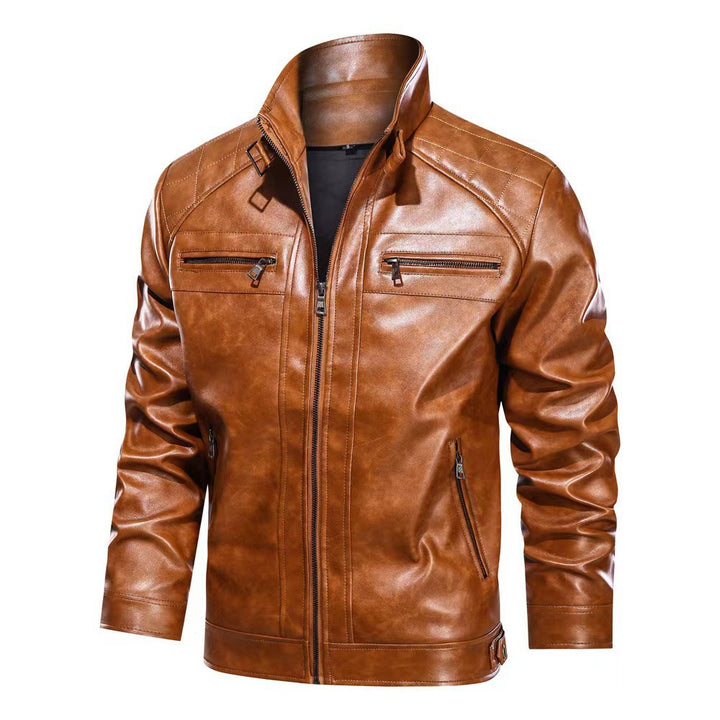 Herren elegante Lederjacke mit asymmetrischem Reißverschluss und praktischen Taschen Echoarchiv