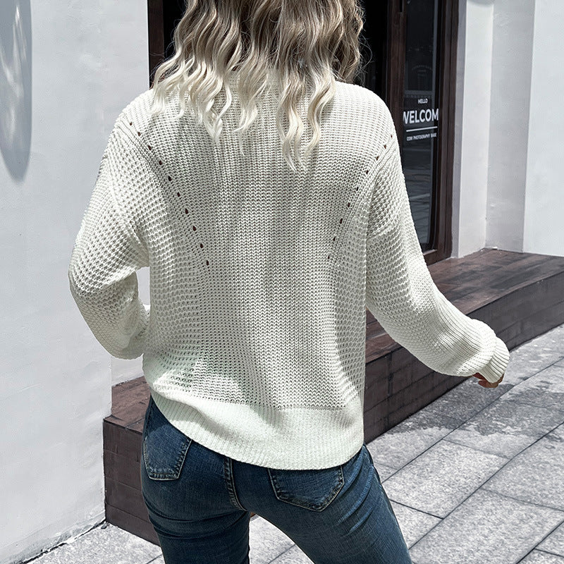 Damen Leichter V‑Ausschnitt Strickpullover mit Strukturmix und lockerer Oversize‑Passform Echoarchiv