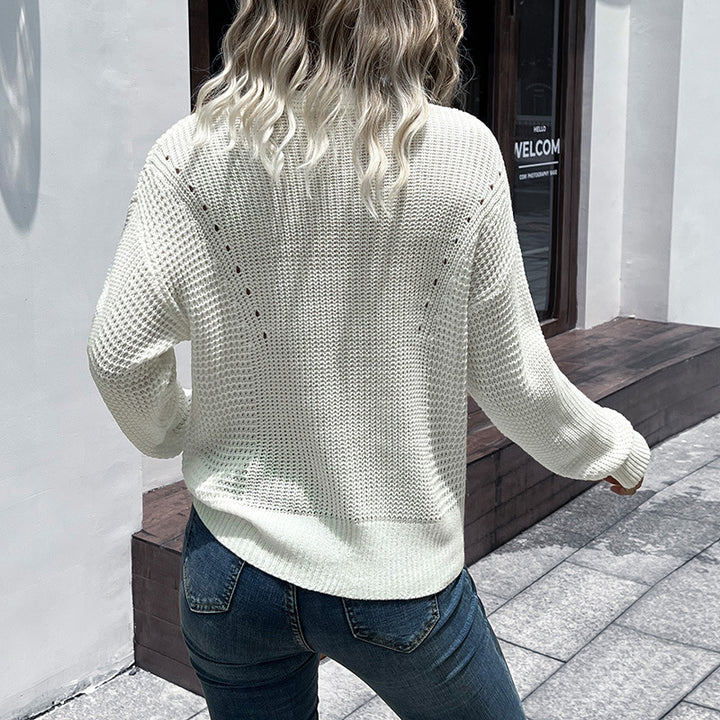 Damen Leichter V‑Ausschnitt Strickpullover mit Strukturmix und lockerer Oversize‑Passform Echoarchiv