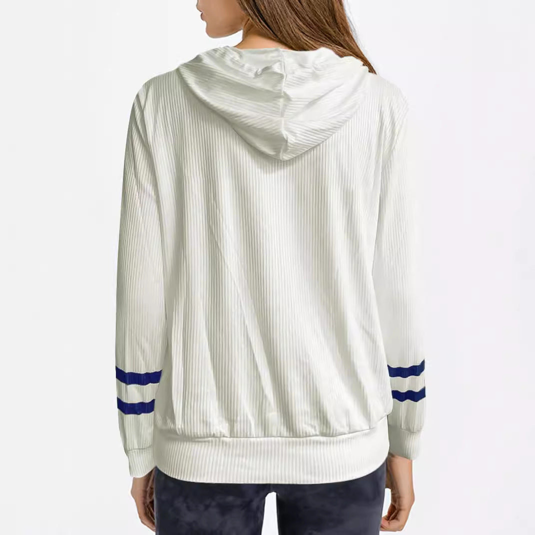 Damen Maritimes Kapuzen-Tunika-Shirt mit großem Ankerprint und Crinkle-Struktur – Orélia