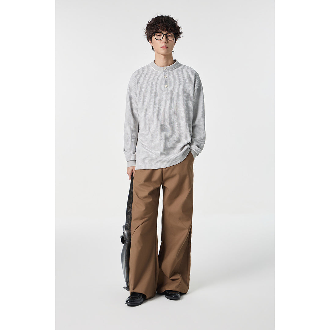 Unisex Gerippter Oversize-Henley-Pullover mit Knopfleiste Echoarchiv