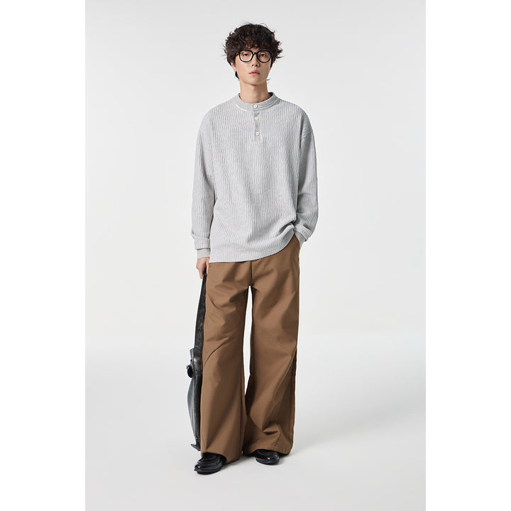 Unisex Gerippter Oversize-Henley-Pullover mit Knopfleiste Echoarchiv