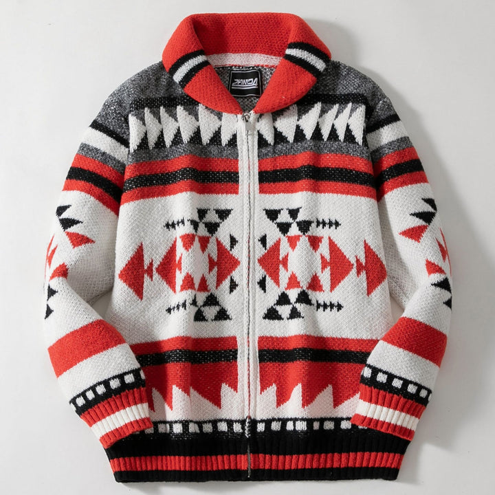 Herren Strickjacke mit geometrischem Muster und hoher Kragen Echoarchiv