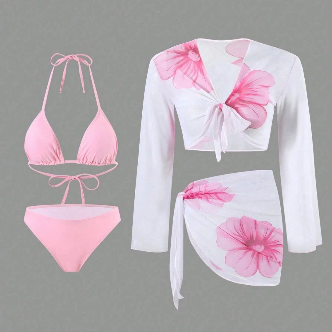 Damen Bikiniset mit floralem Wickeloberteil und hoch geschnittener Hose Echo Archiv