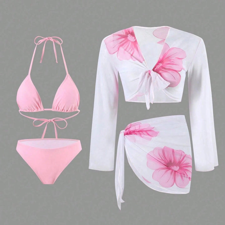 Damen Bikiniset mit floralem Wickeloberteil und hoch geschnittener Hose Echo Archiv