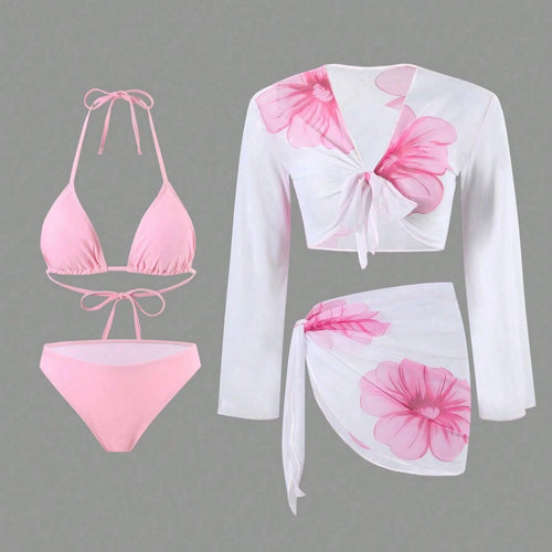 Damen Bikiniset mit floralem Wickeloberteil und hoch geschnittener Hose Echo Archiv