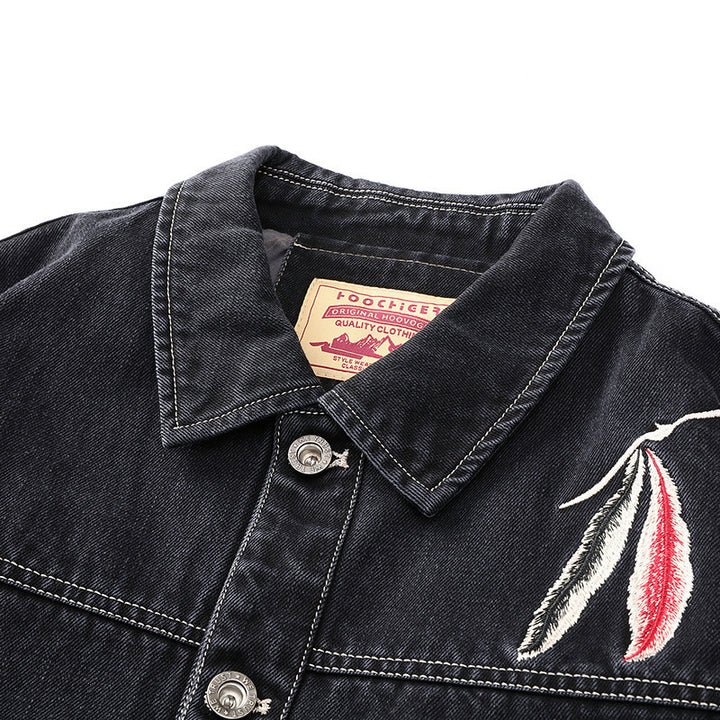 Herren Jeans-Truckerjacke mit Stickdetail und aufgesetzten Taschen – Denvaro