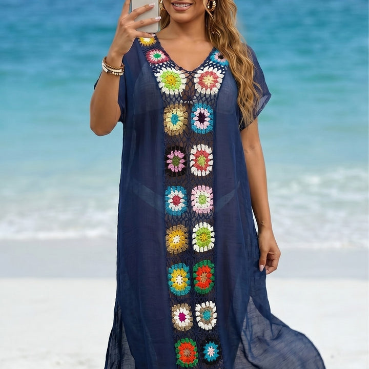 Damen Häkel-Strandkimono mit floralem Patchwork-Design Echo Archiv