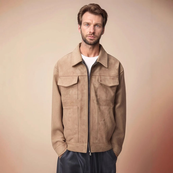 Herren modische Suede-Jacke mit aufgesetzten Taschen Echoarchiv