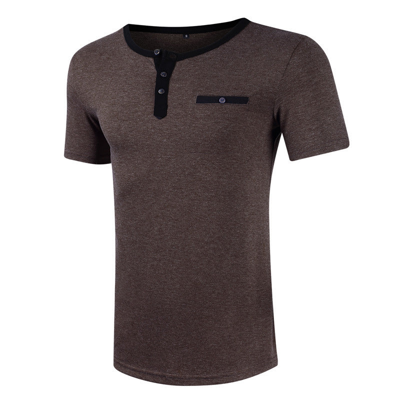 Herren Kurzarm-Henley Shirt mit strukturiertem Kragen Echoarchiv