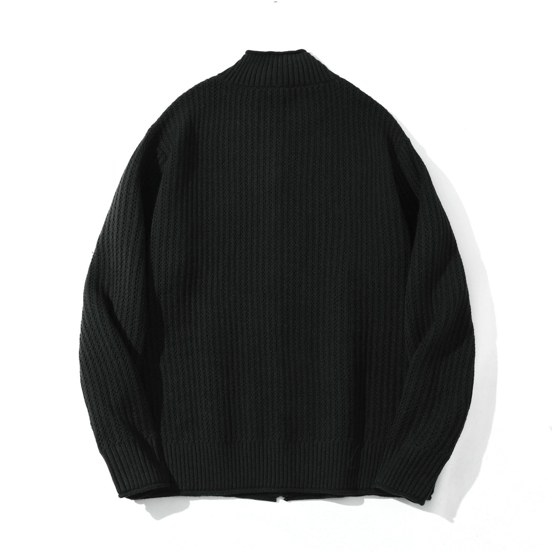 Unisex Strukturierter Zip-Pullover mit hohem Rippkragen und Perlmuster Echoarchiv