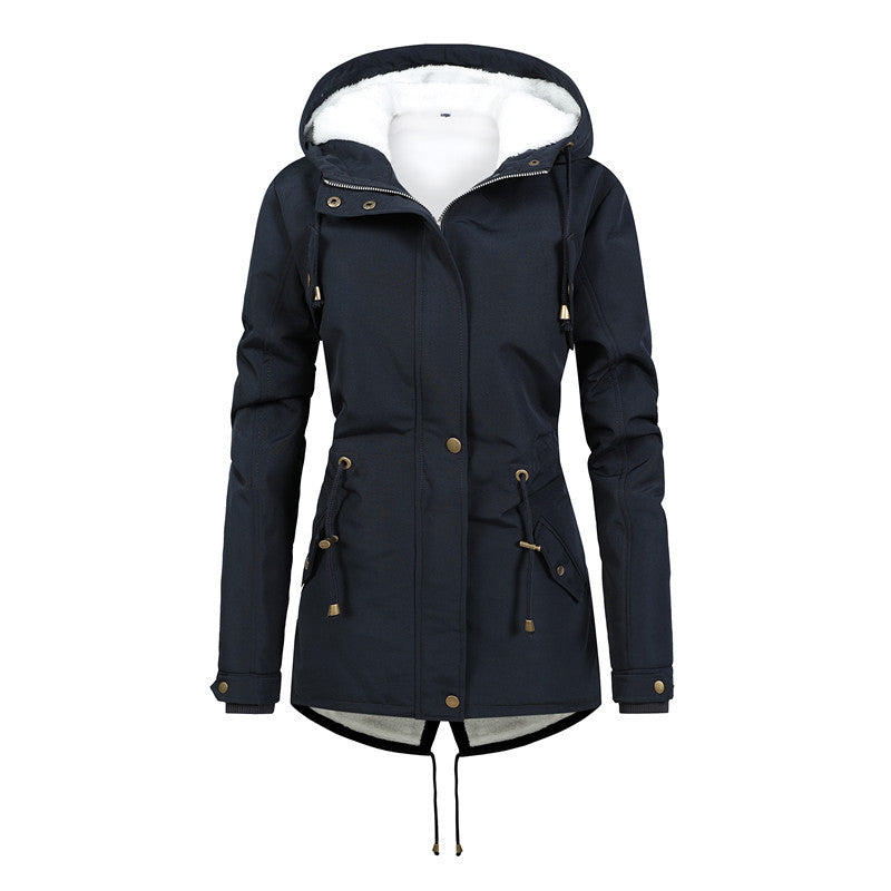 Damen Taillierter Parka mit Teddyfutter, verstellbarer Kapuze und Tunnelzug Echoarchiv