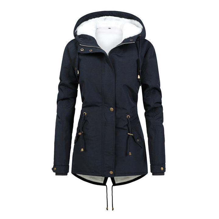 Damen Taillierter Parka mit Teddyfutter, verstellbarer Kapuze und Tunnelzug Echoarchiv