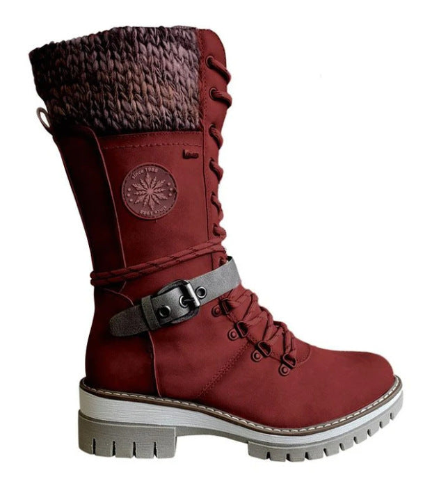Damen nan gefütterte Schnürstiefel mit gestricktem Schaftbund, dekorativem Schnallenriemen und profilierter Gummisohle Echo Archiv