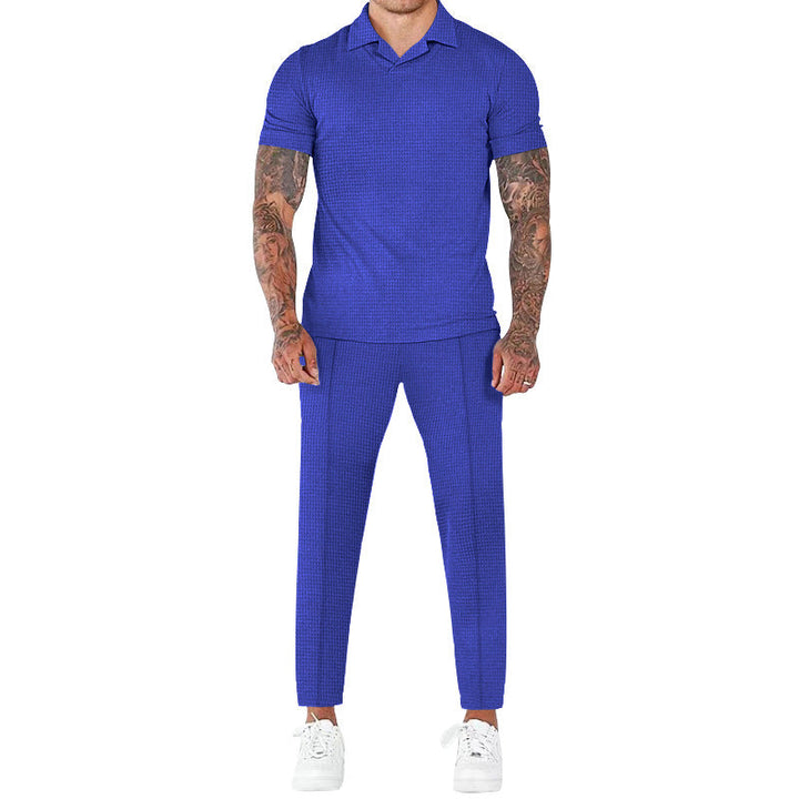 Herren elegantes Kurzarm-Hemd- und Hose-Set mit strukturiertem Design und komfortabler Passform Echoarchiv