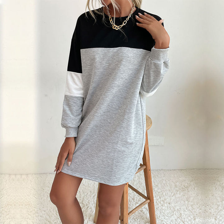 Damen Kurz geschnittenes Colorblock-Sweatshirtkleid aus Baumwollmix mit Rundhalsausschnitt Echoarchiv