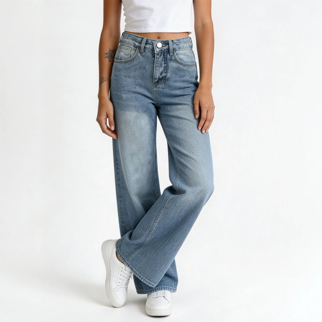 Damen nan hochgeschnittene Palazzo-Jeans mit extra weitem Bein und taillierendem Schnitt Echo Archiv