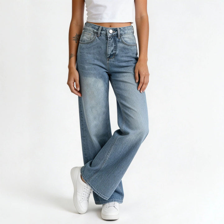 Damen nan hochgeschnittene Palazzo-Jeans mit extra weitem Bein und taillierendem Schnitt Echo Archiv