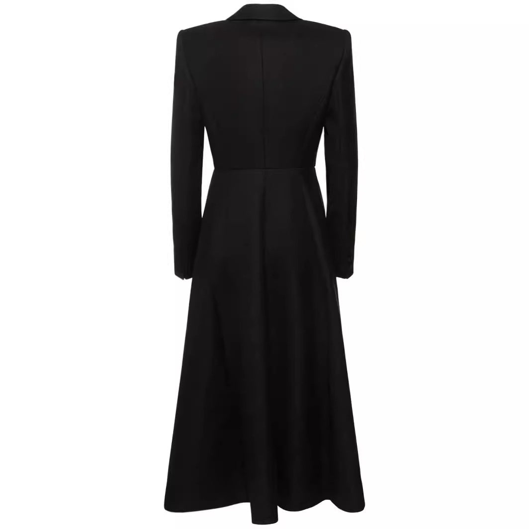 Damen langer taillierter Blazer‑Mantel mit Maxi‑Länge und strukturierten Schultern Echoarchiv