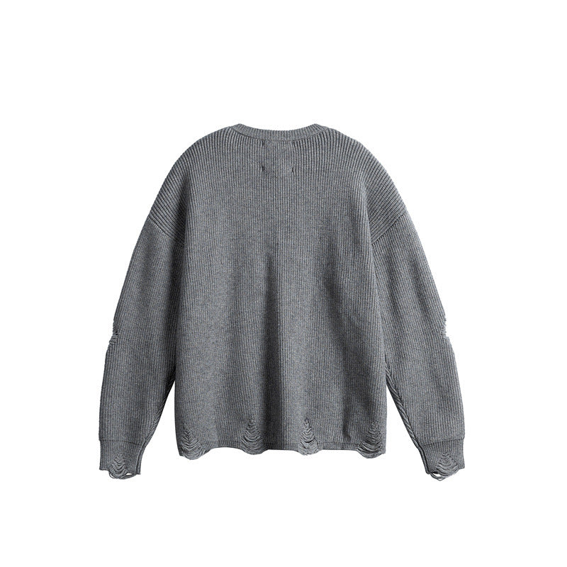 Unisex Oversize Strickpullover mit Destroyed Details und Statement Print Echoarchiv
