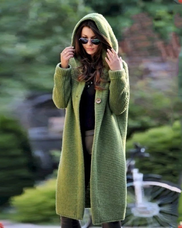 Damen Kapuzen-Strickmantel mit Oversize-Schnitt und Knopfleiste Echo Archiv
