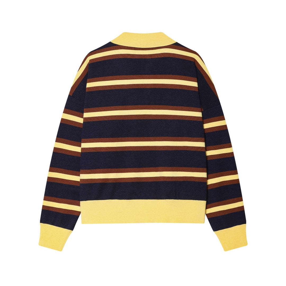 Damen nan gestreifter Polo-Strickpullover mit breitem Rippenbund Echo Archiv