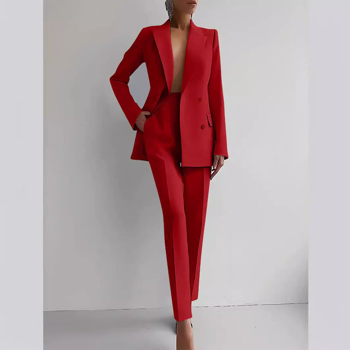 Damen elegante zweireihige Blazer mit maßgeschneiderter Hose Echoarchiv