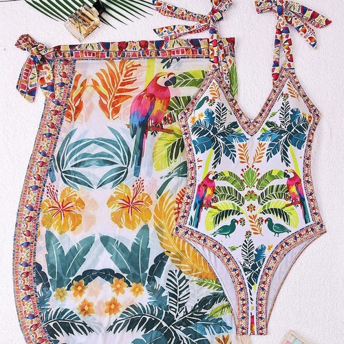 Damen Schwimmkleid mit floralem Design und Überwurf Echo Archiv