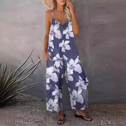 Damen Luftiger Sommeroverall mit breiten Beinen und praktischen Taschen Echoarchiv