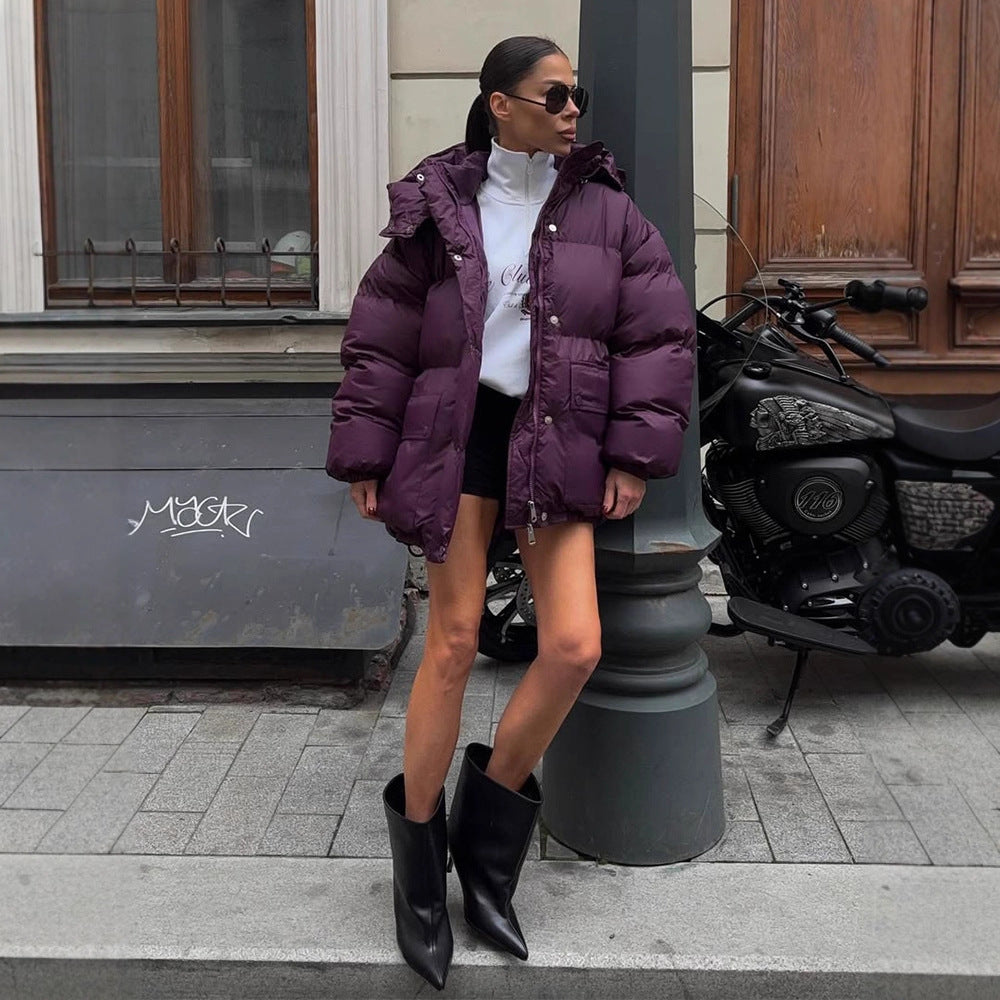 Damen Oversize Steppjacke mit Kapuze und wattierter Thermofütterung Echoarchiv