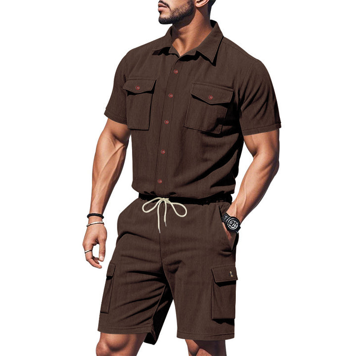 Herren lässiges Kurzarmhemd mit Cargo-Shorts Set Echoarchiv
