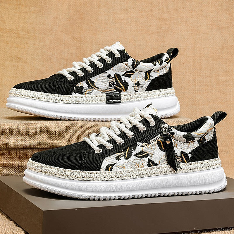 Damen gestickte Espadrille-Plateau-Sneaker mit floralem Jacquard, geflochtener Kordelsohle und gepolstertem Innenfutter Echo Archiv
