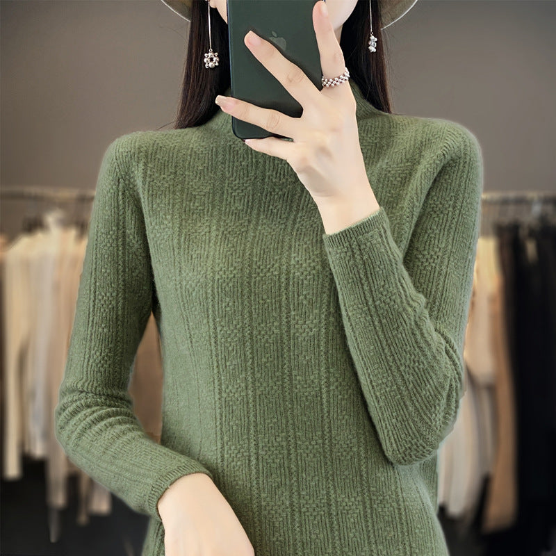 Damen Strukturierter Mockneck-Pullover aus kaschmirähnlicher Wollmischung Echoarchiv