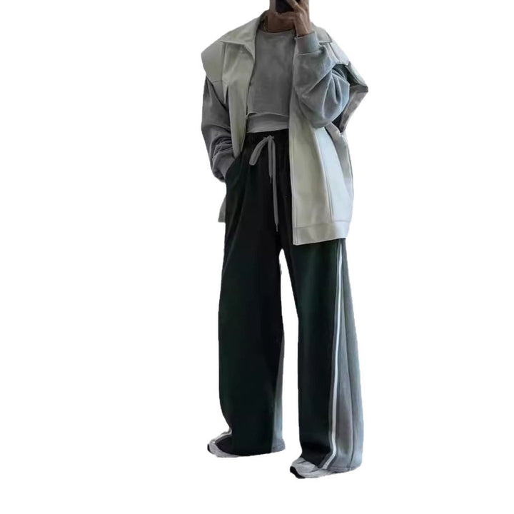 Herren Weite Trackpants mit kontrastierenden Seitenbahnen, hohem Bund und markantem Seitenstreifen – Marzano