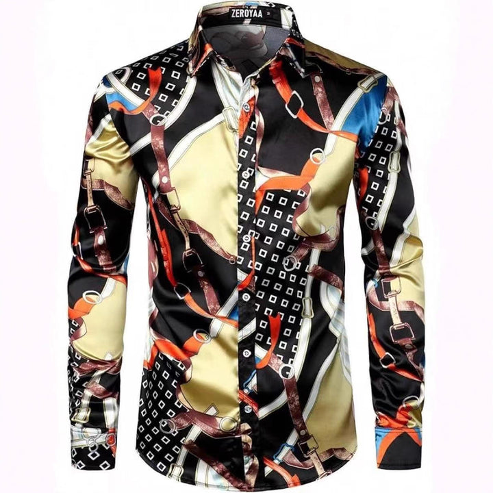 Herren Elegantes Langarmhemd mit auffälligem Druckdesign Echoarchiv